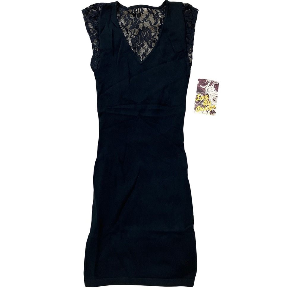 Love By Design Black Sleeveless Lace V Neck Sweater Dress XS